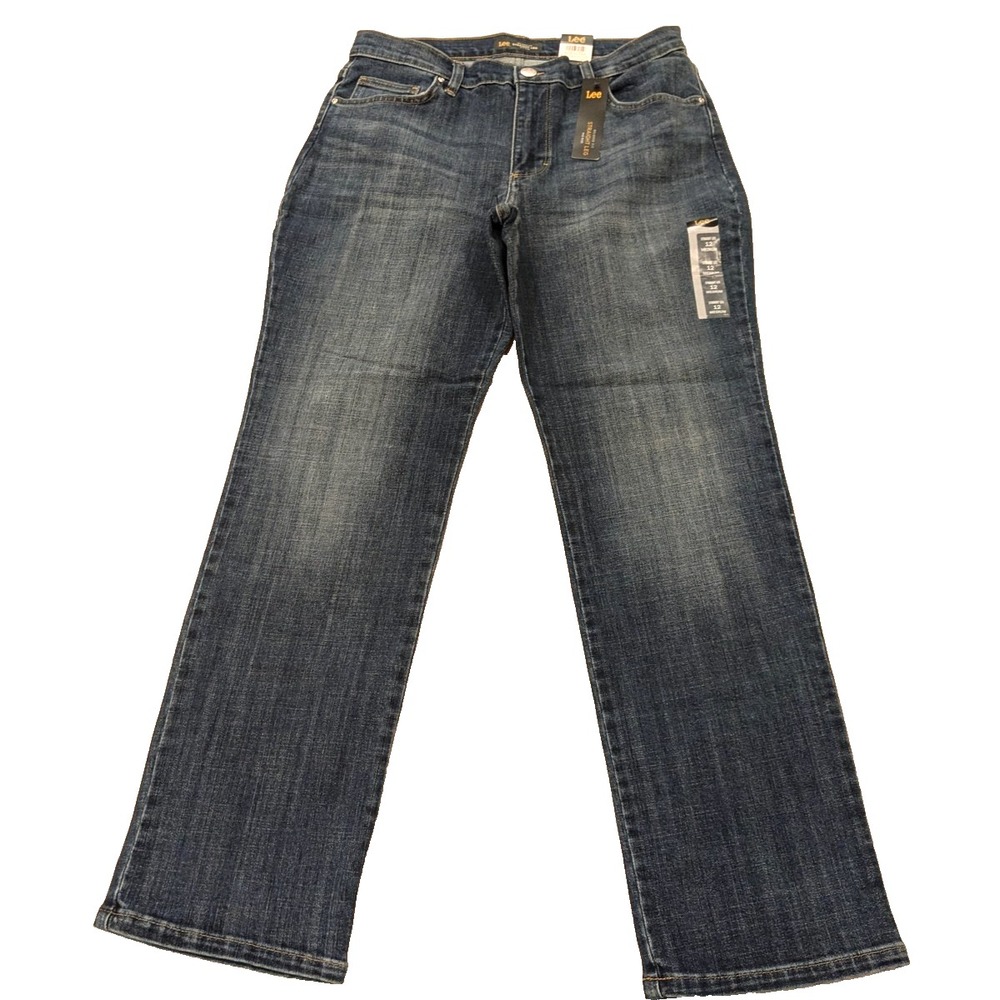 Lee Jeans Women 12 Med. Blue Relaxed Fit Straight Leg Mid Rise Stretch Jaded NWT
